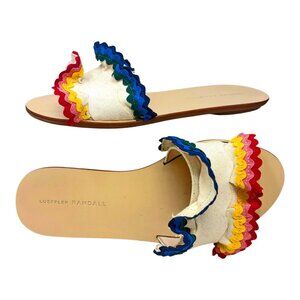 Loeffler Randal Birdie Natural Canvas Ric Rac Ruffle Slides